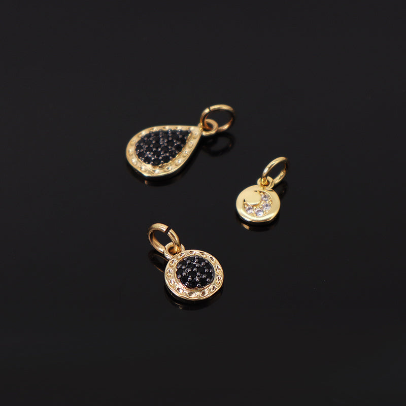 DIY Wholesale Custom Manufacture Factory Charm Women Micro Pave CZ Gold Plated Round Waterdrop Pendant For Jewelry Accessories