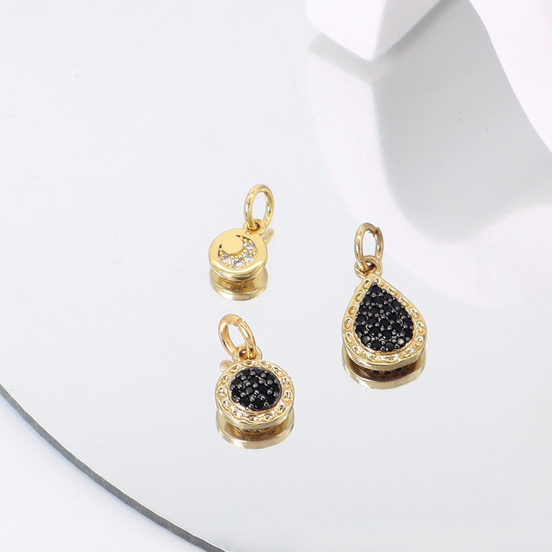 DIY Wholesale Custom Manufacture Factory Charm Women Micro Pave CZ Gold Plated Round Waterdrop Pendant For Jewelry Accessories
