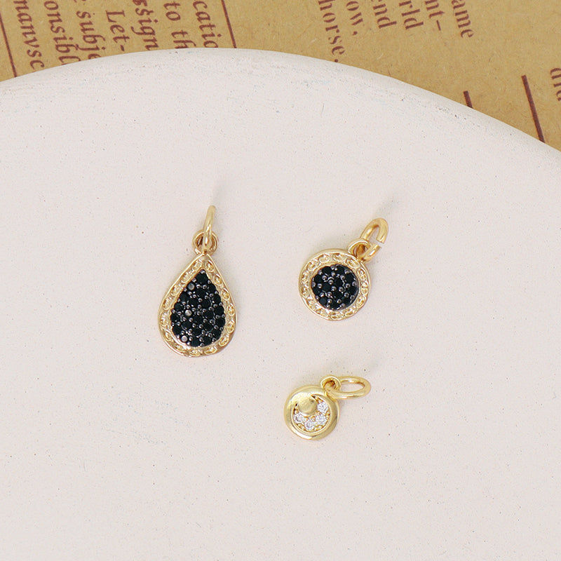 DIY Wholesale Custom Manufacture Factory Charm Women Micro Pave CZ Gold Plated Round Waterdrop Pendant For Jewelry Accessories