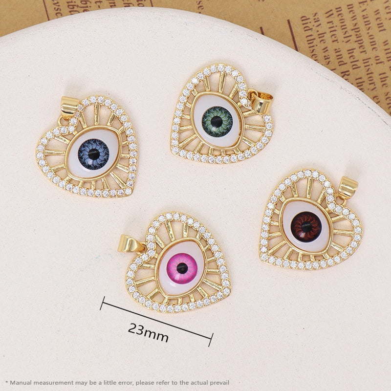 Wholesale Custom Trendy Woman Diy Blue Eyes Pendant Charm Gold Plated Heart Shape Turkish Evil Eyes Pendant For Jewelry Making
