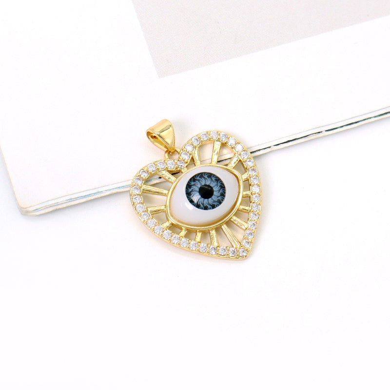 Wholesale Custom Trendy Woman Diy Blue Eyes Pendant Charm Gold Plated Heart Shape Turkish Evil Eyes Pendant For Jewelry Making