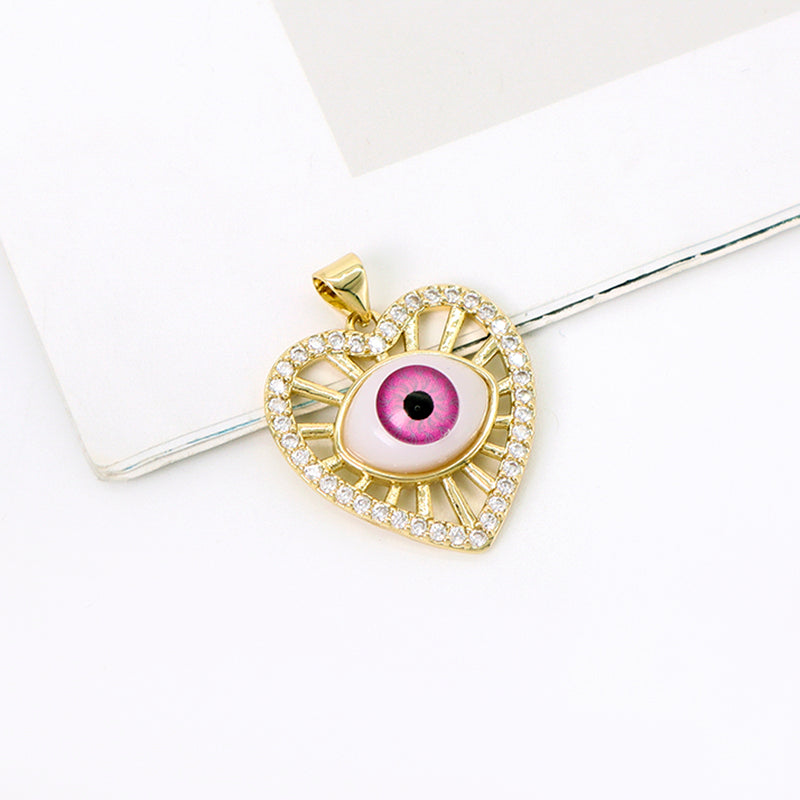 Wholesale Custom Trendy Woman Diy Blue Eyes Pendant Charm Gold Plated Heart Shape Turkish Evil Eyes Pendant For Jewelry Making