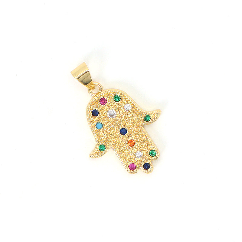 China Factory Wholesale DIY Custom Women Hand Charm Accessories Micro Pave CZ Gold Plated Hamsa Hand Pendant For Jewelry Making