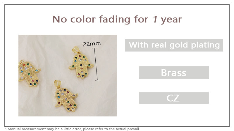 China Factory Wholesale DIY Custom Women Hand Charm Accessories Micro Pave CZ Gold Plated Hamsa Hand Pendant For Jewelry Making