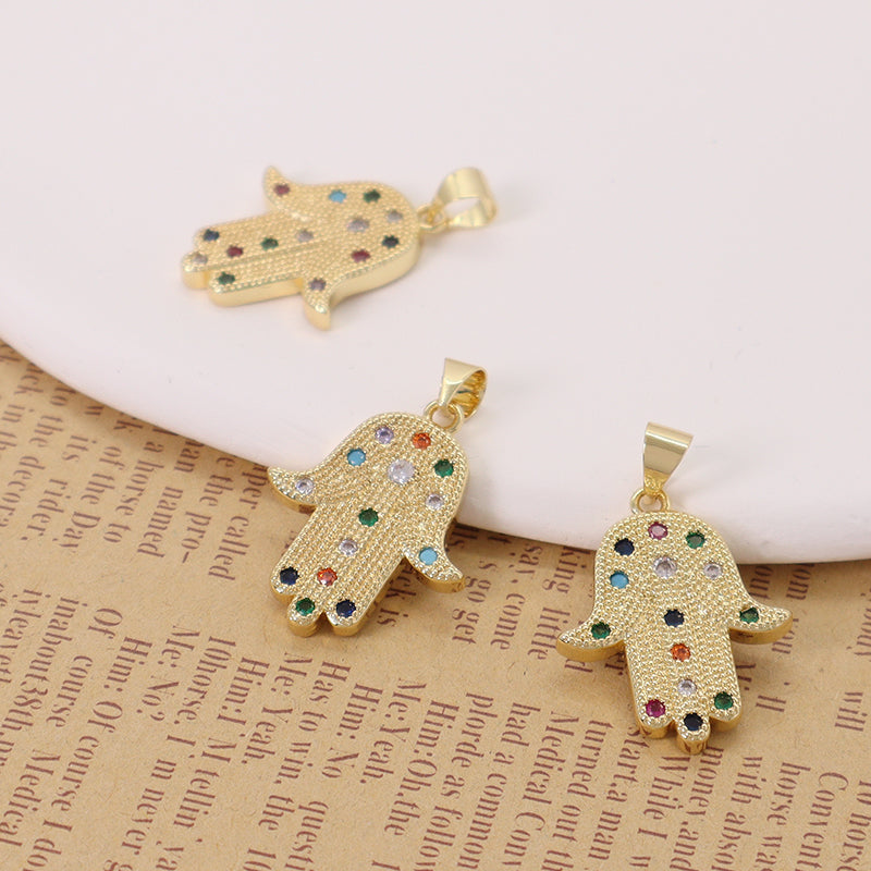 China Factory Wholesale DIY Custom Women Hand Charm Accessories Micro Pave CZ Gold Plated Hamsa Hand Pendant For Jewelry Making