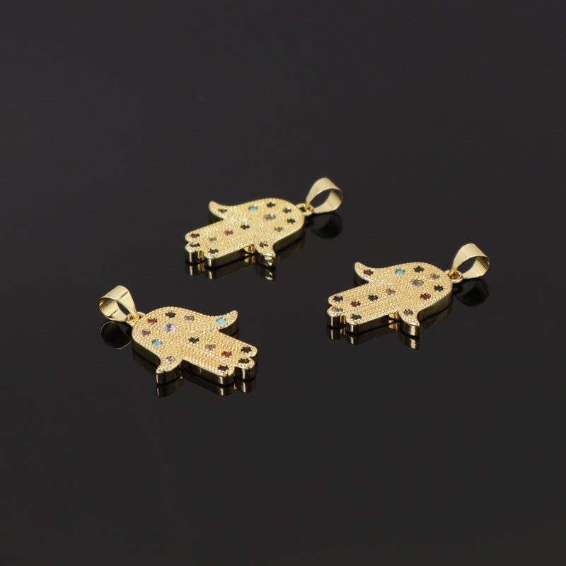 China Factory Wholesale DIY Custom Women Hand Charm Accessories Micro Pave CZ Gold Plated Hamsa Hand Pendant For Jewelry Making