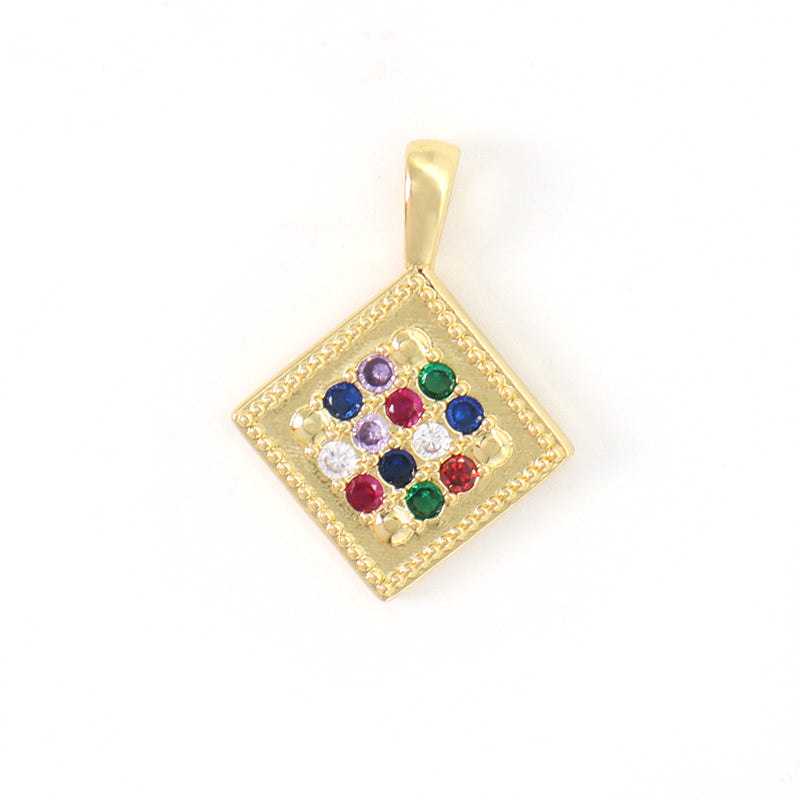 DIY Wholesale Custom Women Square Shape Charm Accessories Micro Pave CZ Gold Plated Square Pendant For Jewelry Making