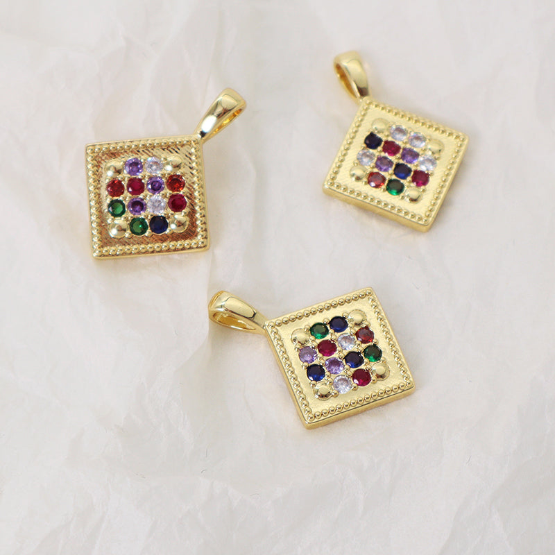 DIY Wholesale Custom Women Square Shape Charm Accessories Micro Pave CZ Gold Plated Square Pendant For Jewelry Making