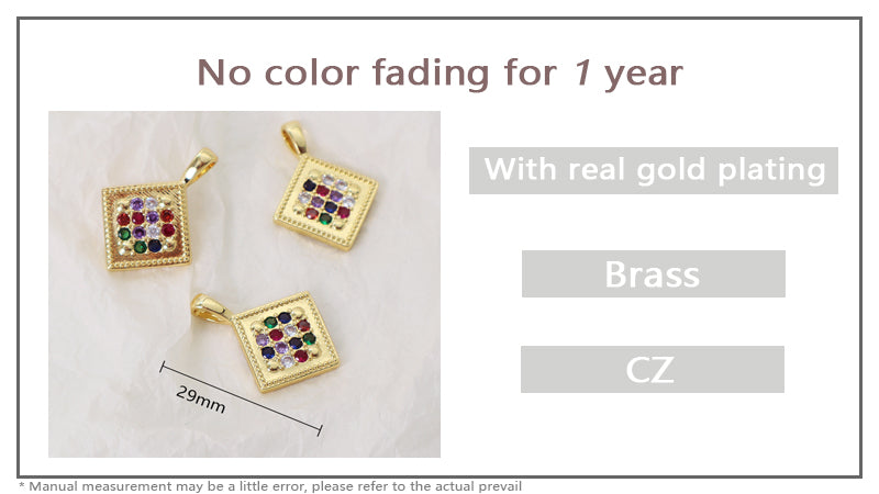 DIY Wholesale Custom Women Square Shape Charm Accessories Micro Pave CZ Gold Plated Square Pendant For Jewelry Making