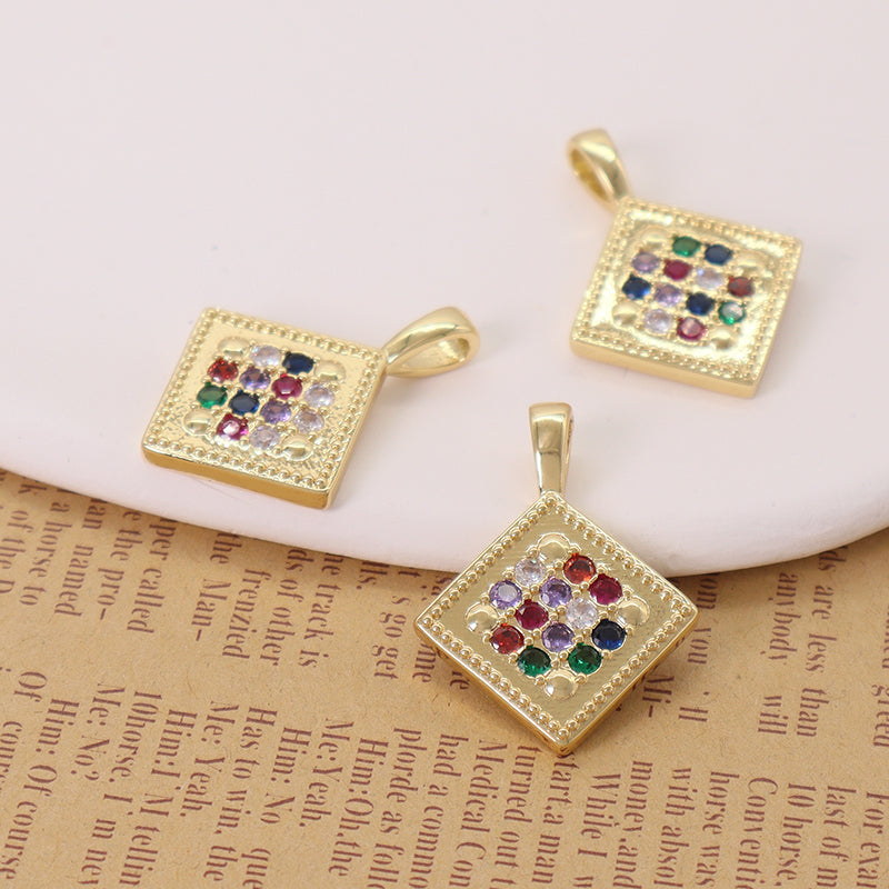 DIY Wholesale Custom Women Square Shape Charm Accessories Micro Pave CZ Gold Plated Square Pendant For Jewelry Making