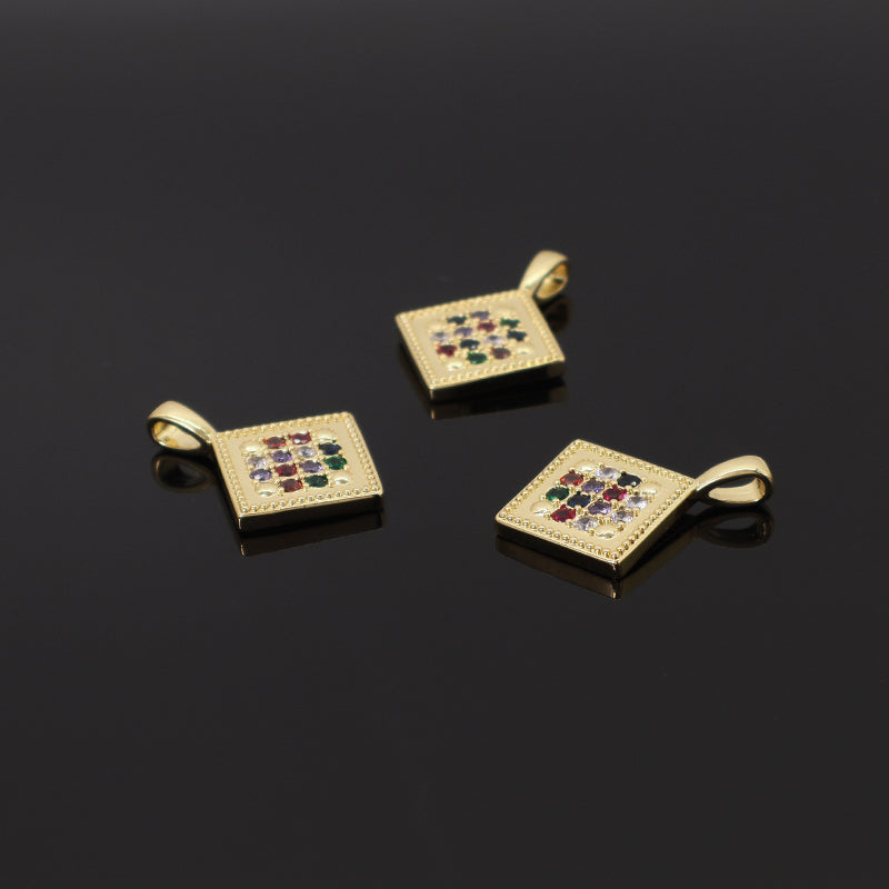 DIY Wholesale Custom Women Square Shape Charm Accessories Micro Pave CZ Gold Plated Square Pendant For Jewelry Making
