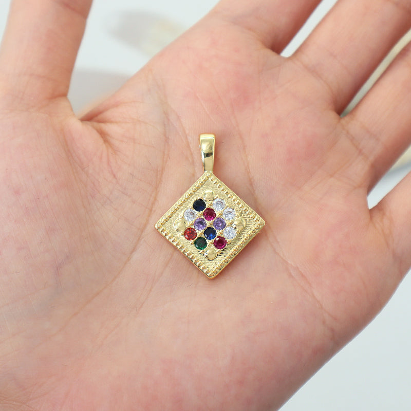 DIY Wholesale Custom Women Square Shape Charm Accessories Micro Pave CZ Gold Plated Square Pendant For Jewelry Making