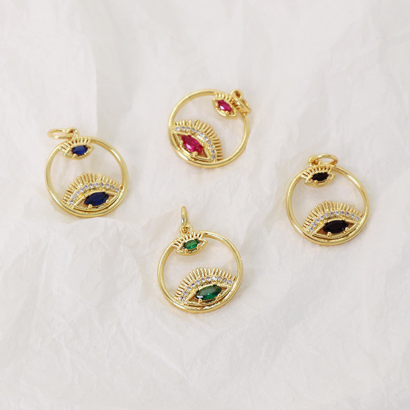 Diy Wholesale Custom Women Blue Red Green Black Eyes Pendant Charm CZ Gold Plated Turkish Evil Eyes Pendant For Necklace Making