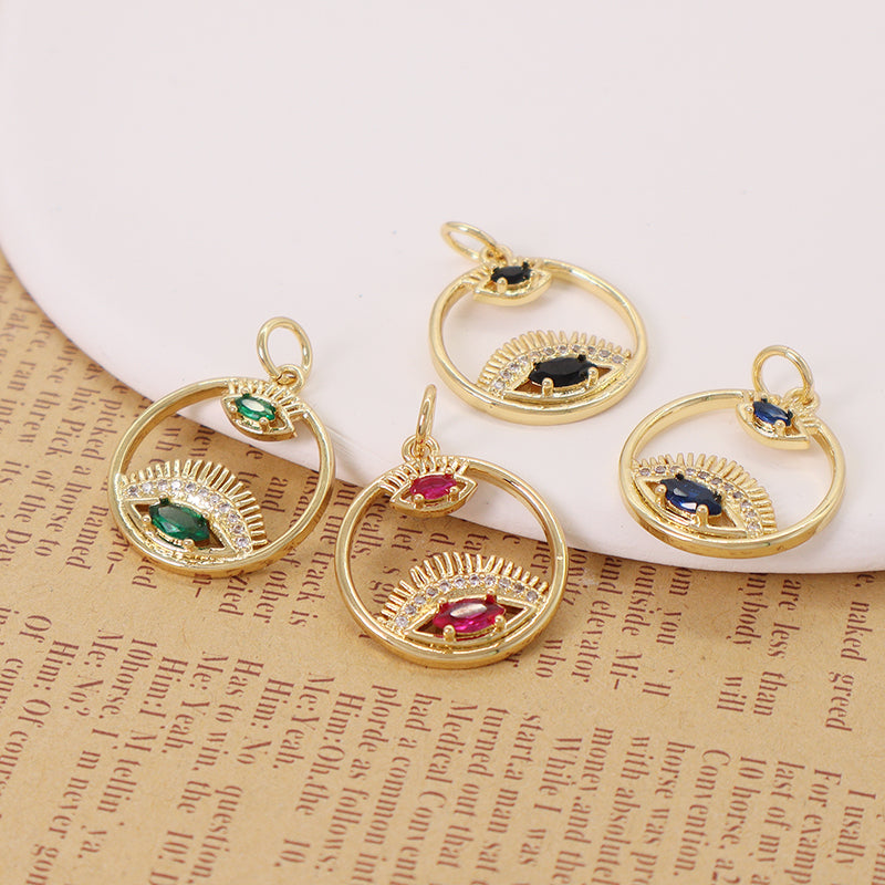 Diy Wholesale Custom Women Blue Red Green Black Eyes Pendant Charm CZ Gold Plated Turkish Evil Eyes Pendant For Necklace Making