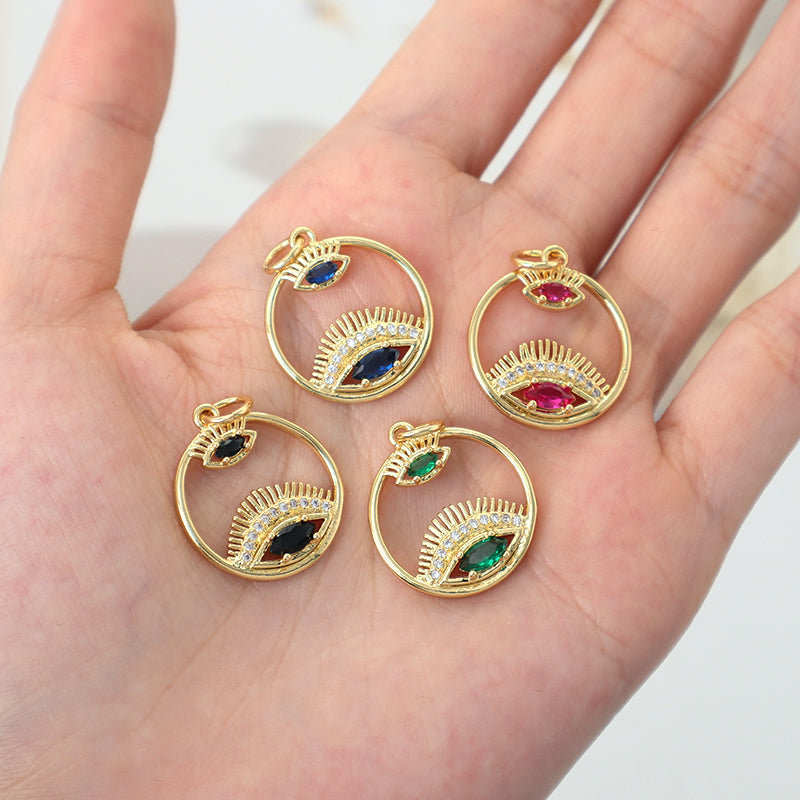 Diy Wholesale Custom Women Blue Red Green Black Eyes Pendant Charm CZ Gold Plated Turkish Evil Eyes Pendant For Necklace Making
