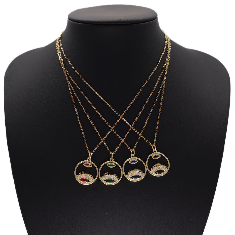 Diy Wholesale Custom Women Blue Red Green Black Eyes Pendant Charm CZ Gold Plated Turkish Evil Eyes Pendant For Necklace Making