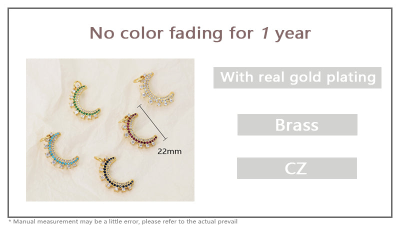 China Factory Wholesale Custom DIY Blue Green Red Moon Charm Pendant Women Jewelry CZ Gold Plated Moon Pendant For Necklace