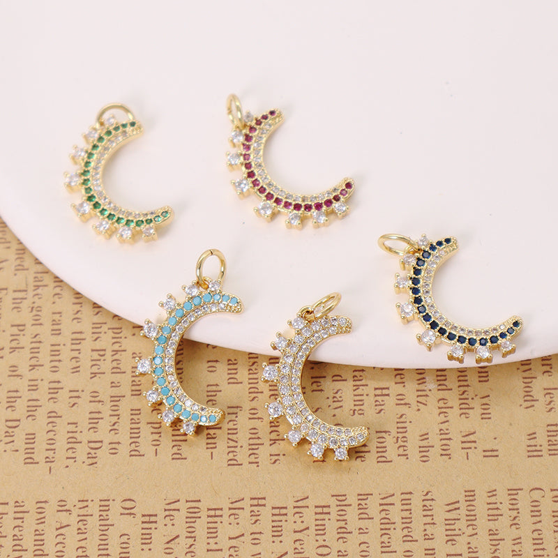 China Factory Wholesale Custom DIY Blue Green Red Moon Charm Pendant Women Jewelry CZ Gold Plated Moon Pendant For Necklace