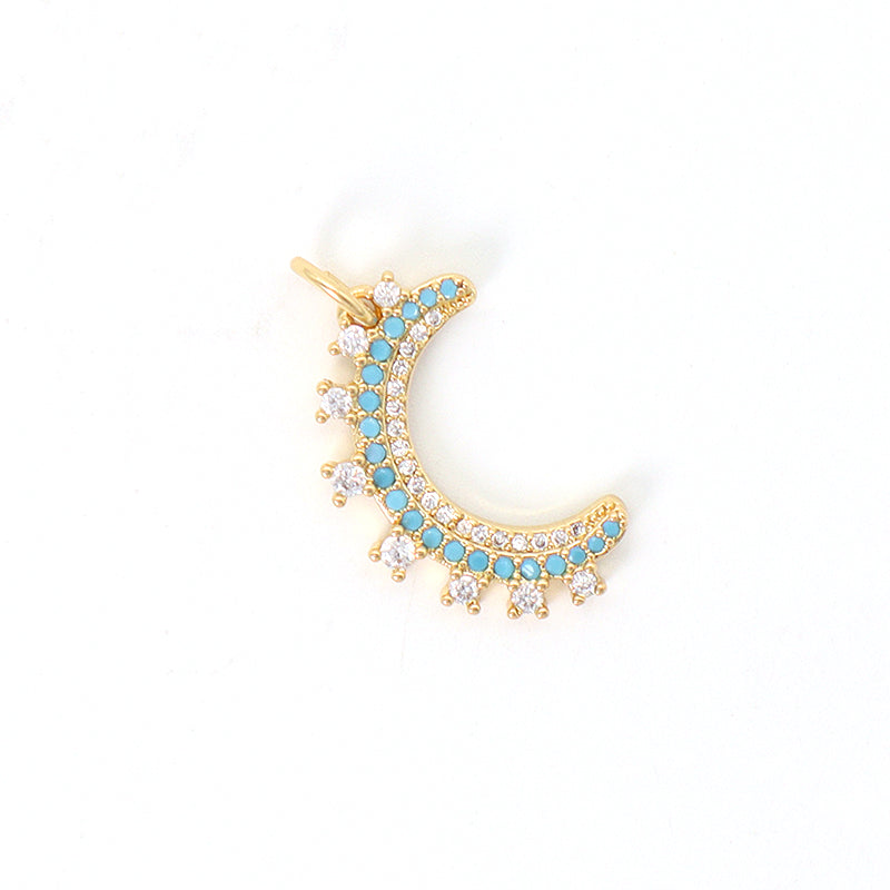 China Factory Wholesale Custom DIY Blue Green Red Moon Charm Pendant Women Jewelry CZ Gold Plated Moon Pendant For Necklace