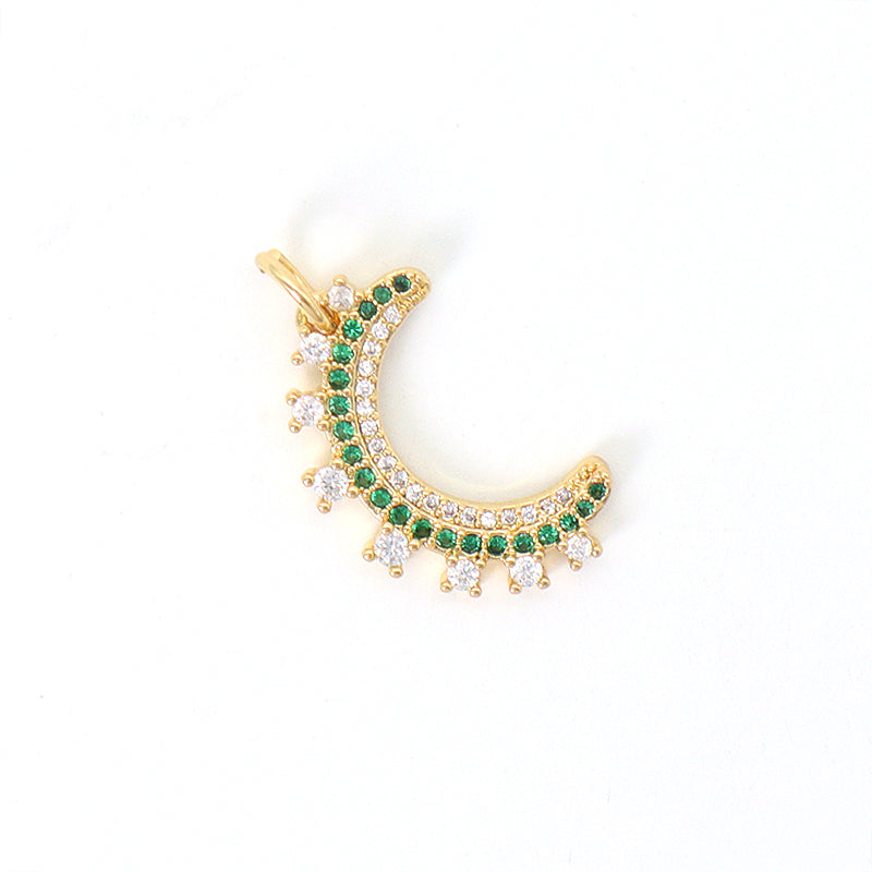 China Factory Wholesale Custom DIY Blue Green Red Moon Charm Pendant Women Jewelry CZ Gold Plated Moon Pendant For Necklace