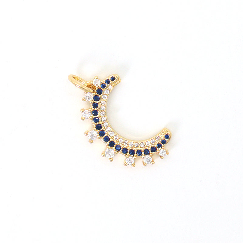 China Factory Wholesale Custom DIY Blue Green Red Moon Charm Pendant Women Jewelry CZ Gold Plated Moon Pendant For Necklace