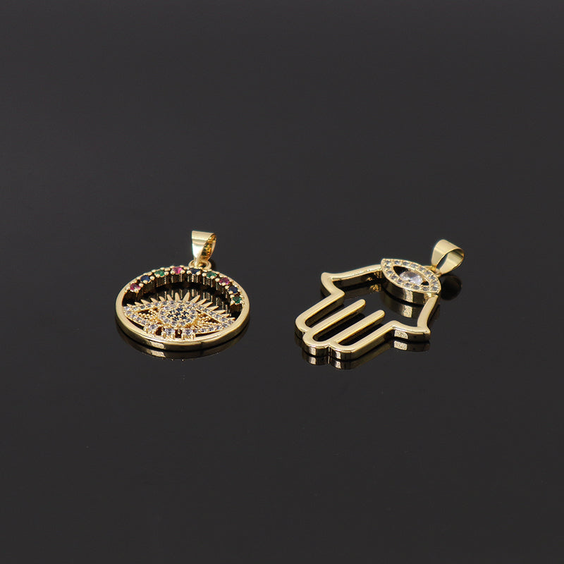 Diy Wholesale Custom Women Hand Eye Pendant Charm Jewelry CZ Gold Plated Turkish Evil Eyes Hamsa Hand Pendant For Necklace
