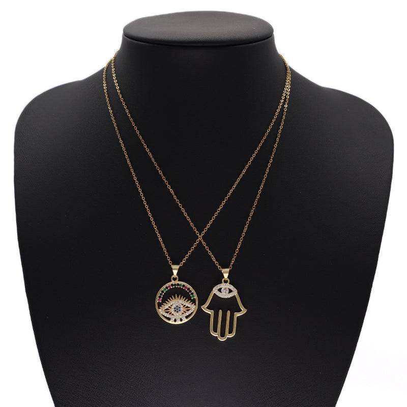 Diy Wholesale Custom Women Hand Eye Pendant Charm Jewelry CZ Gold Plated Turkish Evil Eyes Hamsa Hand Pendant For Necklace