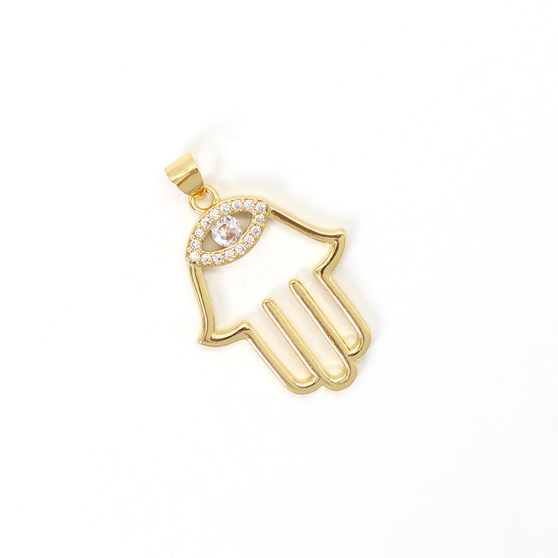 Diy Wholesale Custom Women Hand Eye Pendant Charm Jewelry CZ Gold Plated Turkish Evil Eyes Hamsa Hand Pendant For Necklace