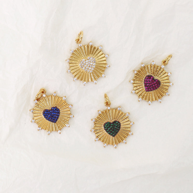 DIY China Factory Wholesale Custom Blue Green Red Love Heart Charm Pendant Jewelry CZ Gold Plated Heart Pendant For Necklace