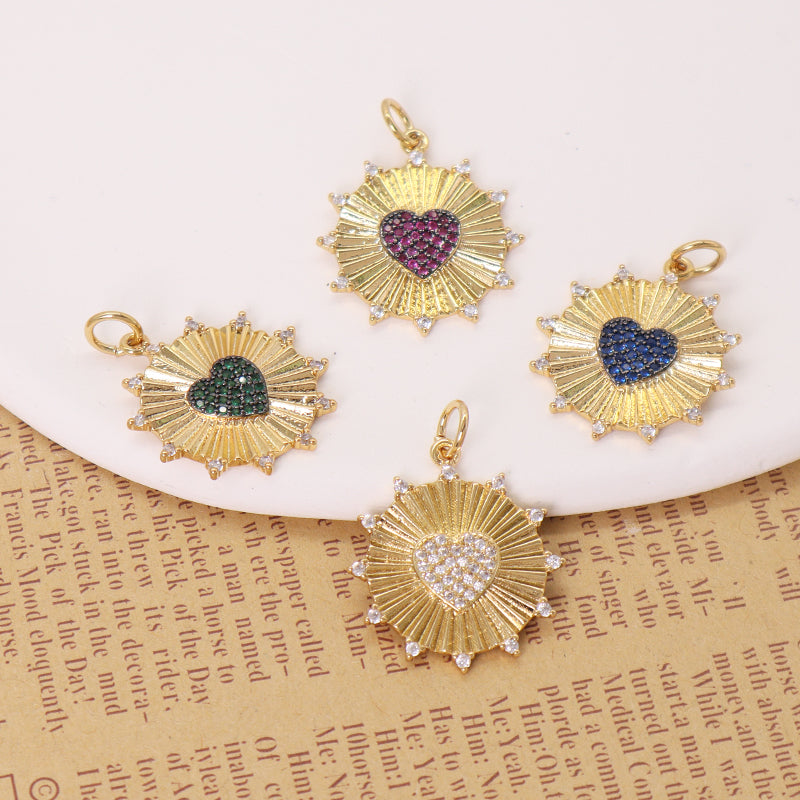 DIY China Factory Wholesale Custom Blue Green Red Love Heart Charm Pendant Jewelry CZ Gold Plated Heart Pendant For Necklace