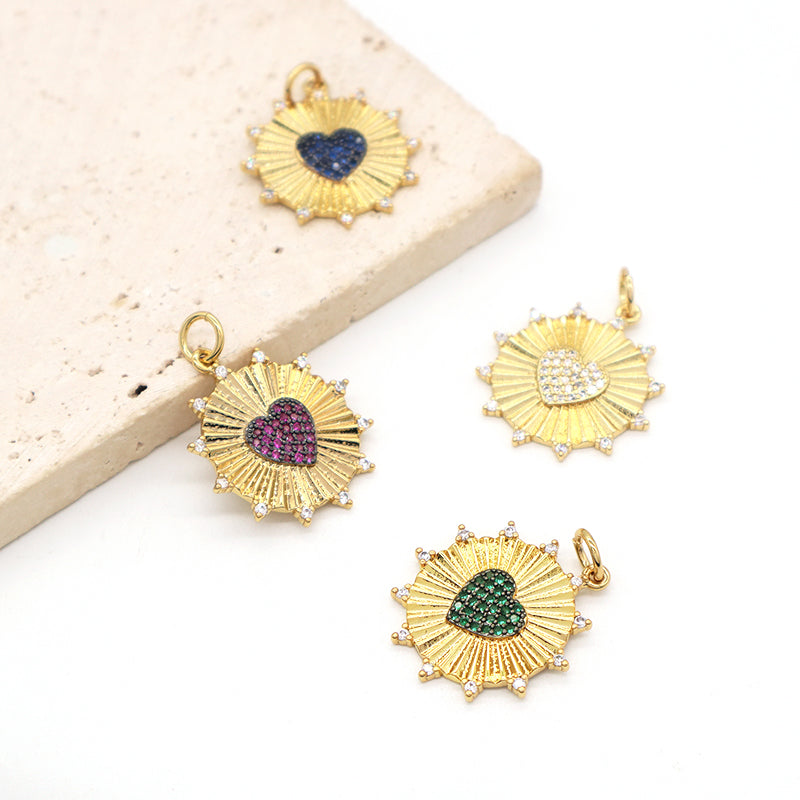 DIY China Factory Wholesale Custom Blue Green Red Love Heart Charm Pendant Jewelry CZ Gold Plated Heart Pendant For Necklace