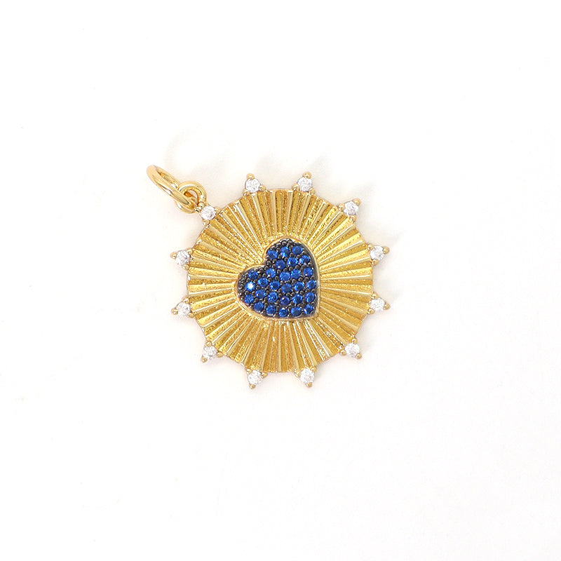 DIY China Factory Wholesale Custom Blue Green Red Love Heart Charm Pendant Jewelry CZ Gold Plated Heart Pendant For Necklace