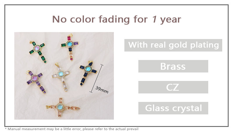 Wholesale Newest Factory Custom DIY Colorful Cross Charm Pendant Jewelry CZ Gold Plated Glass Crystal Cross Necklace Pendant