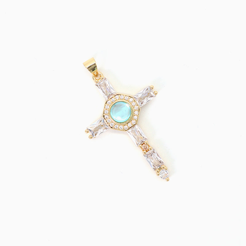 Wholesale Newest Factory Custom DIY Colorful Cross Charm Pendant Jewelry CZ Gold Plated Glass Crystal Cross Necklace Pendant
