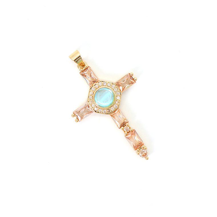 Wholesale Newest Factory Custom DIY Colorful Cross Charm Pendant Jewelry CZ Gold Plated Glass Crystal Cross Necklace Pendant