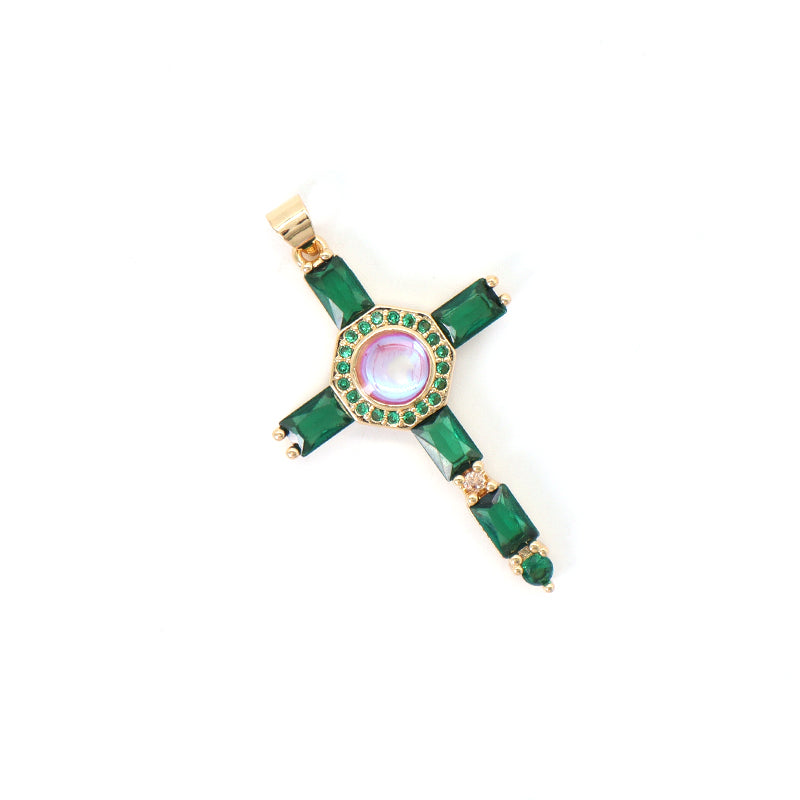 Wholesale Newest Factory Custom DIY Colorful Cross Charm Pendant Jewelry CZ Gold Plated Glass Crystal Cross Necklace Pendant