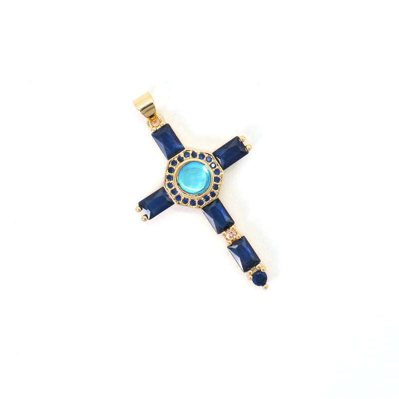 Wholesale Newest Factory Custom DIY Colorful Cross Charm Pendant Jewelry CZ Gold Plated Glass Crystal Cross Necklace Pendant