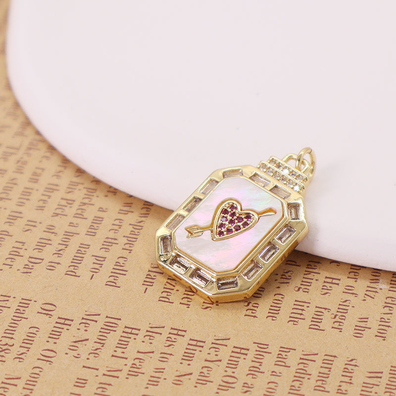 Hot Sell DIY China Factory Wholesale Custom Shell Heart Charm Necklace Pendant Jewelry CZ Gold Plated Cupid Arrow Heart Pendant