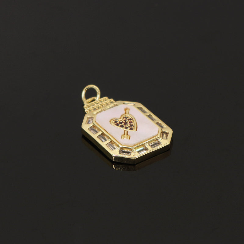 Hot Sell DIY China Factory Wholesale Custom Shell Heart Charm Necklace Pendant Jewelry CZ Gold Plated Cupid Arrow Heart Pendant