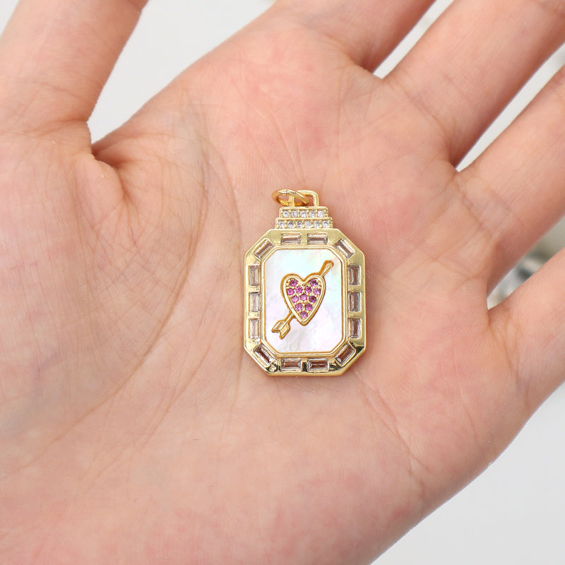 Hot Sell DIY China Factory Wholesale Custom Shell Heart Charm Necklace Pendant Jewelry CZ Gold Plated Cupid Arrow Heart Pendant