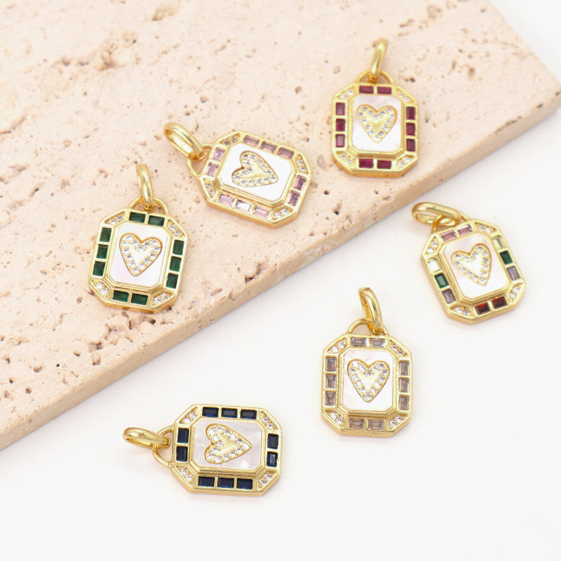 Various Color DIY China Factory Custom Shell Heart Charm Pendant Jewelry CZ Gold Plated Natural Shell Heart Pendant For Necklace