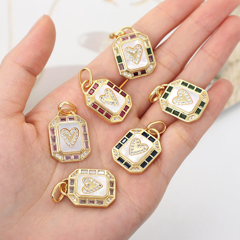 Various Color DIY China Factory Custom Shell Heart Charm Pendant Jewelry CZ Gold Plated Natural Shell Heart Pendant For Necklace