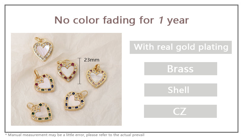 DIY Various Color Custom Shell Heart Shape Charm Pendant Jewelry CZ Gold Plated Natural Shell Heart Pendant For Necklace Making