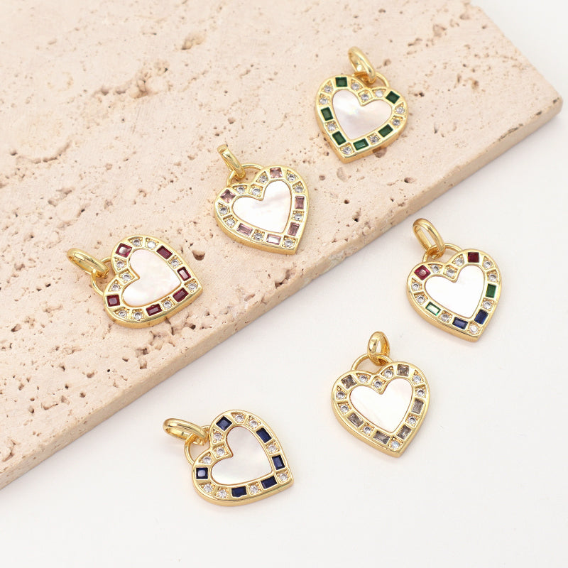 DIY Various Color Custom Shell Heart Shape Charm Pendant Jewelry CZ Gold Plated Natural Shell Heart Pendant For Necklace Making