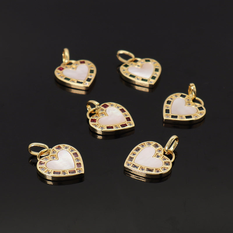 DIY Various Color Custom Shell Heart Shape Charm Pendant Jewelry CZ Gold Plated Natural Shell Heart Pendant For Necklace Making
