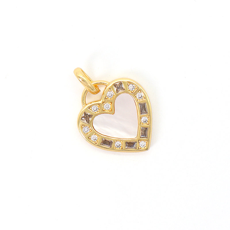 DIY Various Color Custom Shell Heart Shape Charm Pendant Jewelry CZ Gold Plated Natural Shell Heart Pendant For Necklace Making