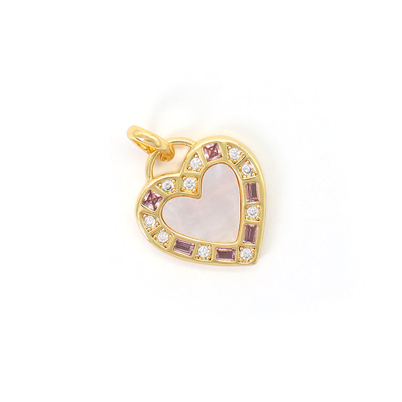 DIY Various Color Custom Shell Heart Shape Charm Pendant Jewelry CZ Gold Plated Natural Shell Heart Pendant For Necklace Making