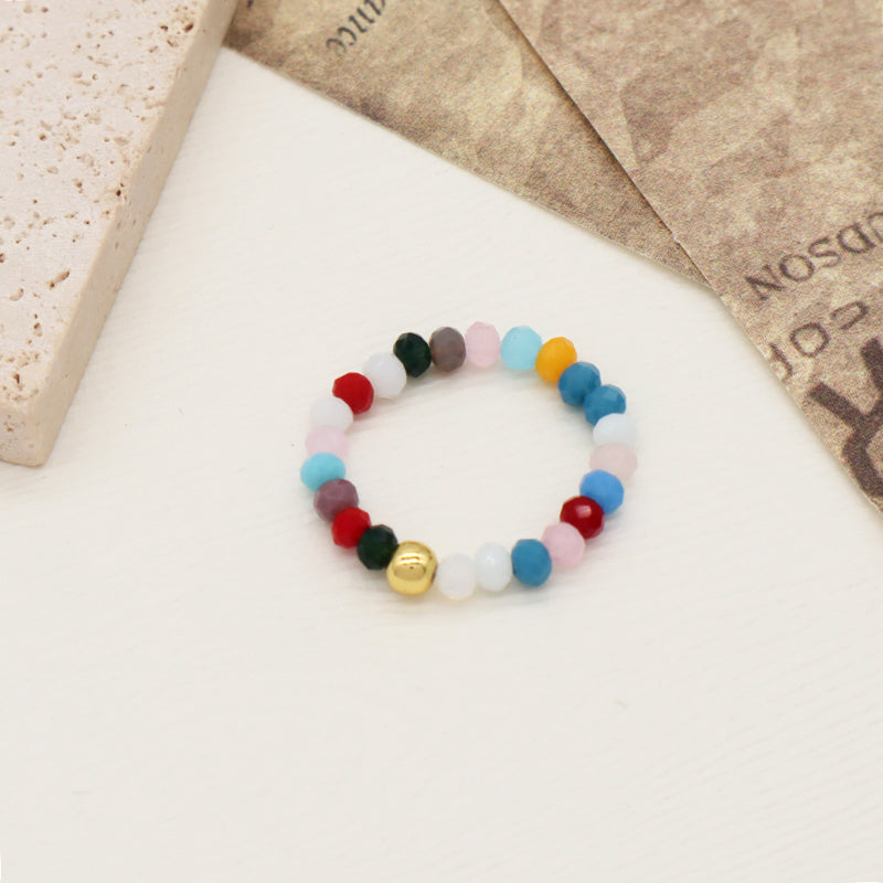 New Style Wholesale Factory Custom beaded Finger Ring Jewelry Colorful Stretch Gold Plated Glass Crystal Bead Ring For Women