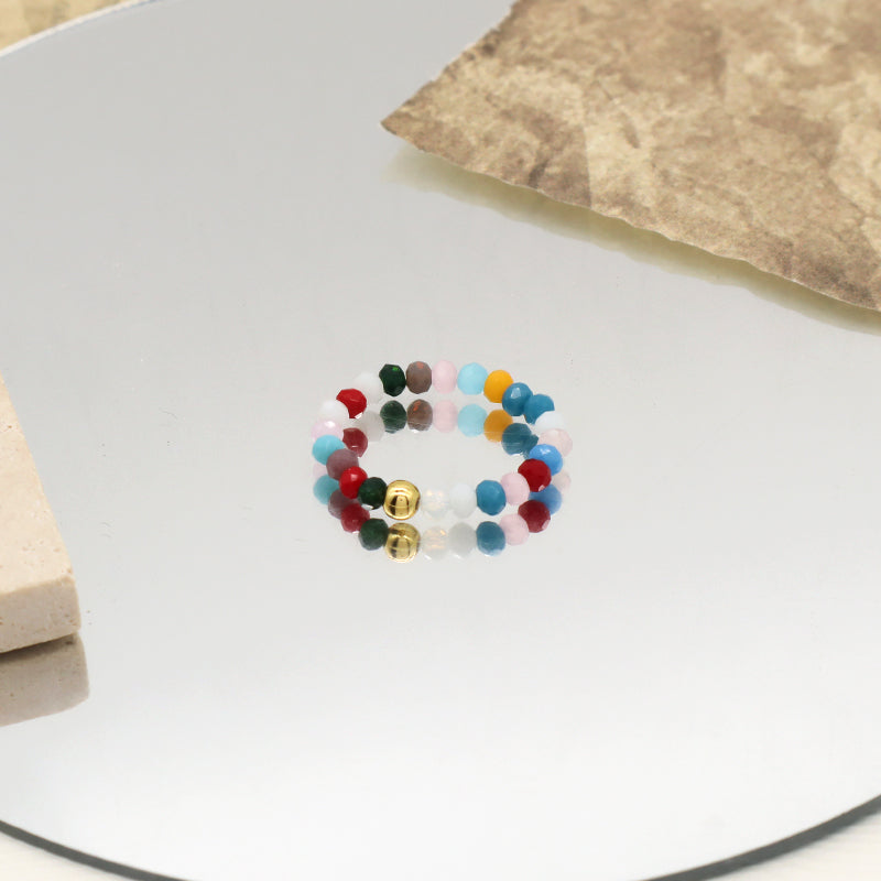 New Style Wholesale Factory Custom beaded Finger Ring Jewelry Colorful Stretch Gold Plated Glass Crystal Bead Ring For Women