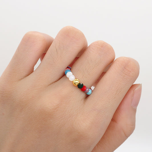 New Style Wholesale Factory Custom beaded Finger Ring Jewelry Colorful Stretch Gold Plated Glass Crystal Bead Ring For Women